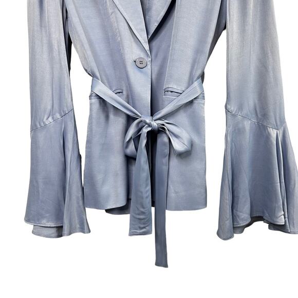 Free People Blazer Sz Small Frilled Cuff Lavender Satin Smooth Jacket  Romantic - Picture 7 of 15
